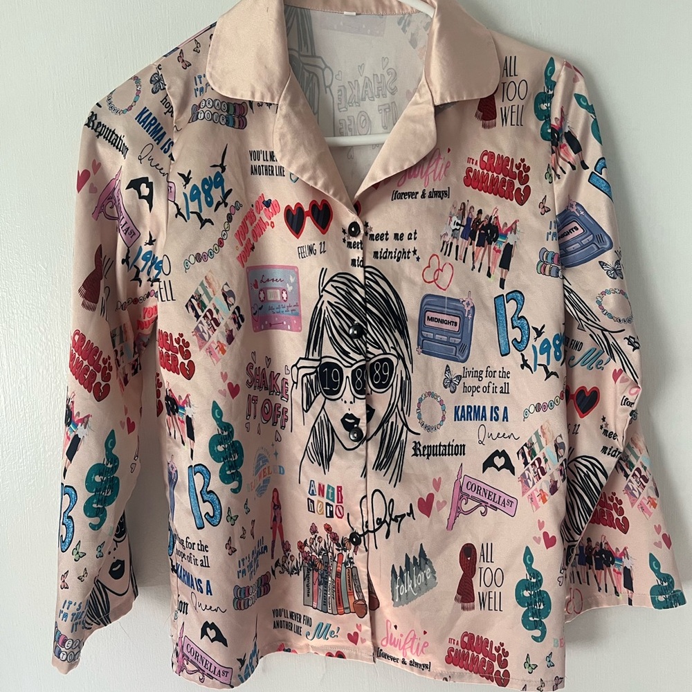 Taylor Swift Silky Satin Eras Tour Graphic Pajama Top. Top Only